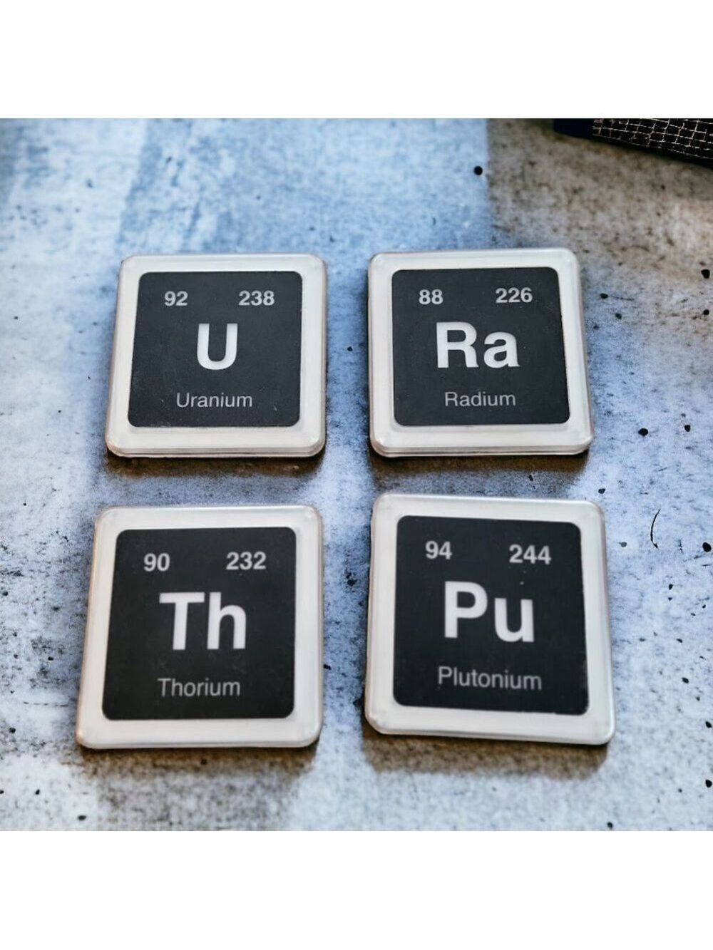 ThinkGeek Radioactive Elements Coaster Set - Radium, Plutonium, Uranium, Thorium